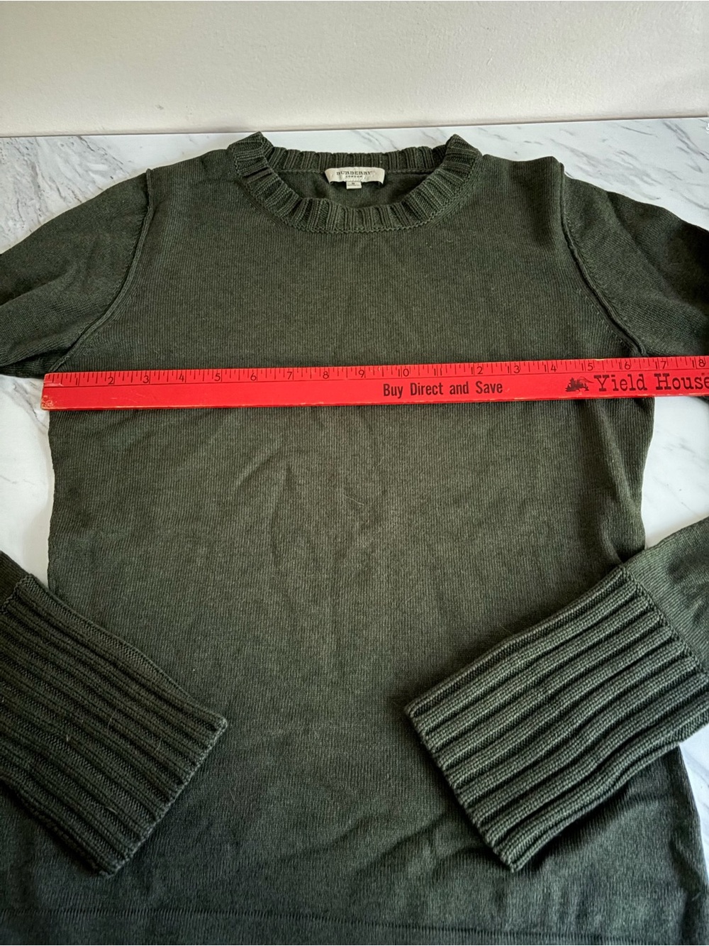 Burberry London Wool Silk Cashmere Olive Green Ribbed Knit Sweater Small - Picture 7 of 9